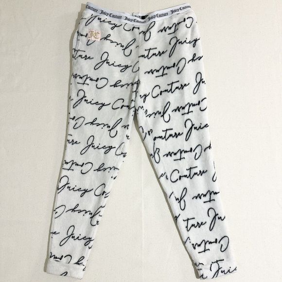 Juicy Couture Women’s Large White Soft Spell Out Logo Pajama Pants and Top Set - Picture 1 of 16